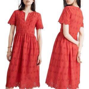 Madewell Scalloped Eyelet Red Midi Dress Size 4